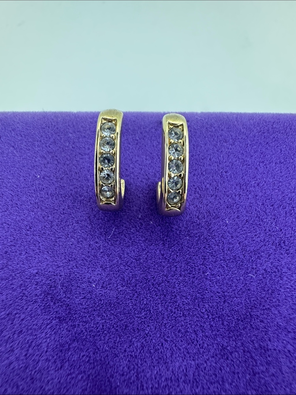 💛 Avon Gold-Tone Crystal Huggie Earrings | J Hoops